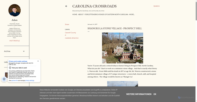 Security scan screenshot of http://www.carolinaxroads.com/2017/01/shangri-la-stone-village-prospect-hill.html