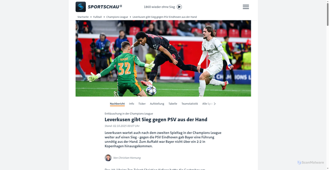 Security scan screenshot of https://www.sportschau.de/fussball/championsleague/leverkusen-gibt-sieg-gegen-psv-aus-der-hand,lev-psv-spielbericht-100.html