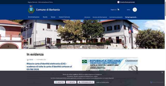 Security scan screenshot of https://www.comune.barbania.to.it/it-it/home