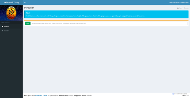 Security scan screenshot of http://www.tilang.pn-magelang.go.id/