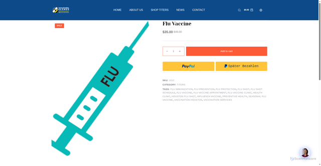 Security scan screenshot of https://houstonvaccines.com/product/flu-vaccine/