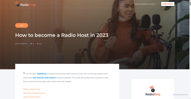 Security scan screenshot of https://www.radioking.com/blog/how-to-become-a-radio-host-in-2023/