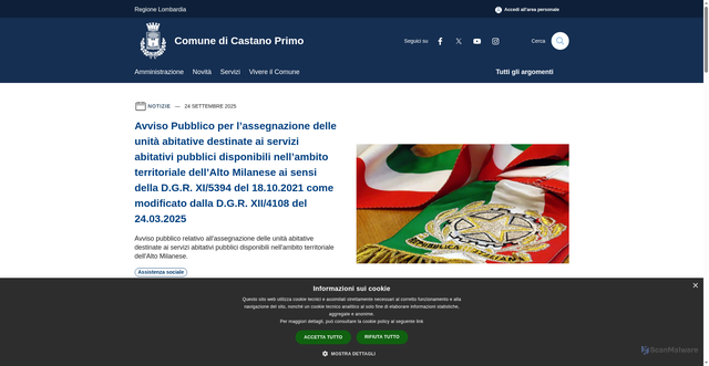 Security scan screenshot of https://www.comune.castanoprimo.mi.it/it