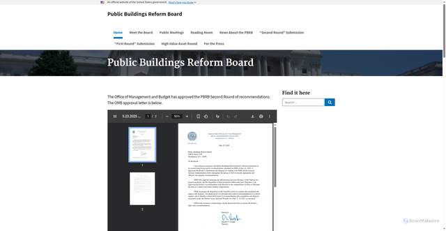 Security scan screenshot of https://www.pbrb.gov/
