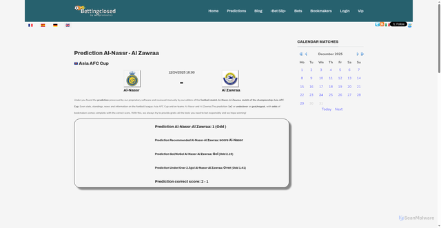 Security scan screenshot of https://www.bettingclosed.com/prediction/1888310/alnassr-al-zawraa