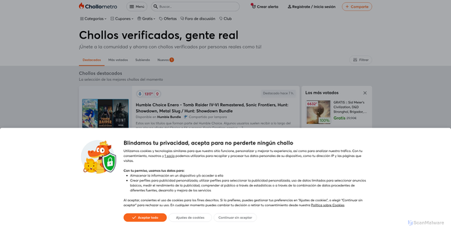Security scan screenshot of https://chollometro.com