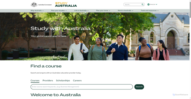 Security scan screenshot of https://www.studyaustralia.gov.au/