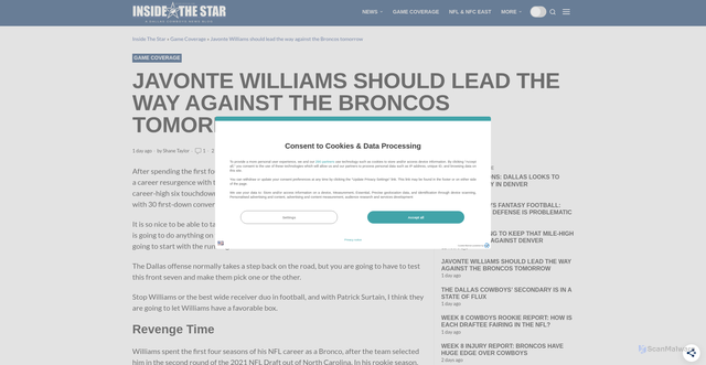 Security scan screenshot of https://insidethestar.com/javonte-williams-should-lead-the-way-against-the-broncos-tomorrow