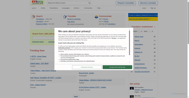 Security scan screenshot of https://lyricstranslate.com