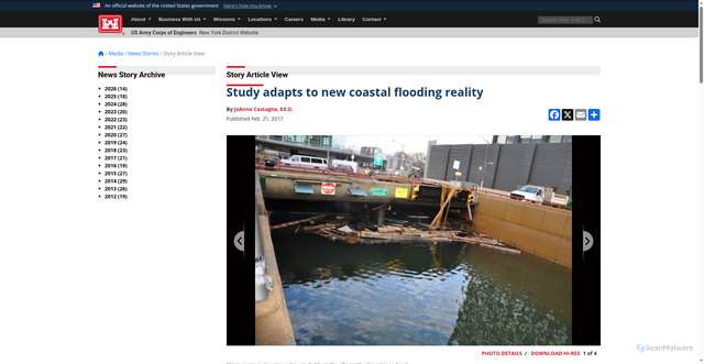 Security scan screenshot of https://www.nan.usace.army.mil/Media/News-Stories/Story-Article-View/Article/1089490/study-adapts-to-new-coastal-flooding-reality/