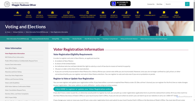 Security scan screenshot of https://www.sos.nm.gov/voting-and-elections/voter-information-portal-nmvote-org/voter-registration-information/