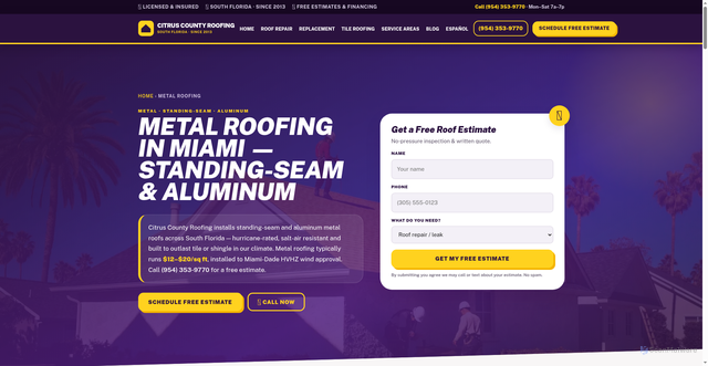 Security scan screenshot of https://miamiroofingflorida.com/metal-roofing-miami/