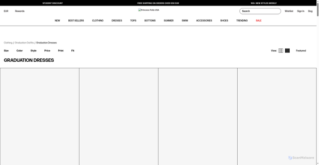 Security scan screenshot of https://us.princesspolly.com/collections/graduation-dresses?srsltid=AfmBOoqKt9yTu0xsxn7Dt6OGlv0tV9IhswmiGvRsqqDvsQcrT-1tyl5b