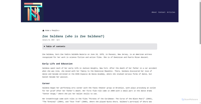 Security scan screenshot of https://theirname.com/zoe-saldana/