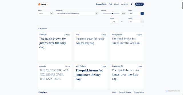 Security scan screenshot of https://fonts.bunny.net/