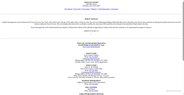 Security scan screenshot of https://townofcovertny.gov/