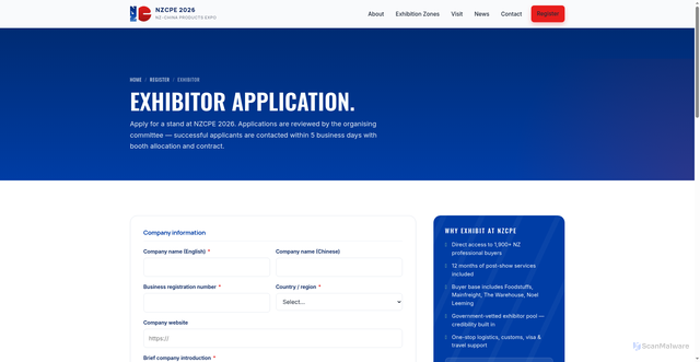 Security scan screenshot of https://nzcpe-site.pages.dev/register-exhibitor