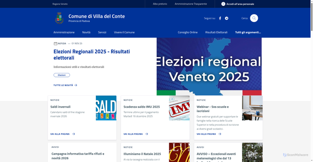Security scan screenshot of https://www.comune.villa-del-conte.pd.it/