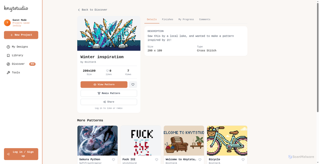 Security scan screenshot of https://knytfolketstickit.pages.dev/dashboard?openPattern=c4c25a0a-6d2b-4ede-8ba9-082e58c472c6