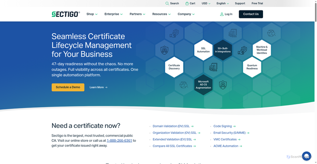Security scan screenshot of https://sectigo.com