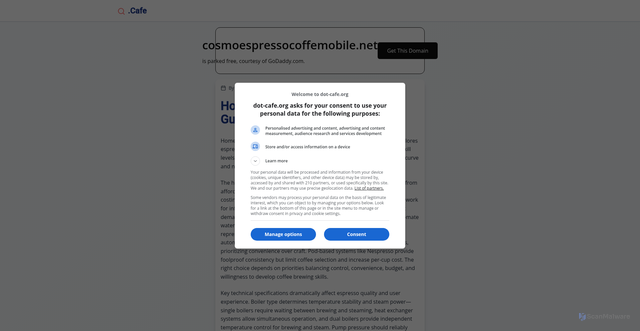 Security scan screenshot of https://cosmoespressocoffemobile.net