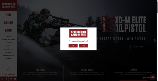 Security scan screenshot of https://springfield-armory.com