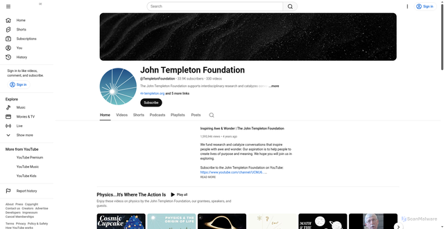 Security scan screenshot of https://consent.youtube.com/m?continue=https%3A%2F%2Fwww.youtube.com%2Fuser%2FTempletonFoundation%3Futm_source%3DReceive%2BNews%2Bfrom%2Bthe%2BJohn%2BTempleton%2BFoundation%26utm_campaign%3Debd0963f2c-EMAIL_CAMPAIGN_2026_templetonideas_20260429%26utm_medium%3Demail%26utm_term%3D0_-42837b4b08-97355777%26cbrd%3D1&gl=DE&m=0&pc=yt&cm=2&hl=de&src=1
