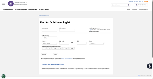 Security scan screenshot of https://secure.aao.org/aao/find-ophthalmologist