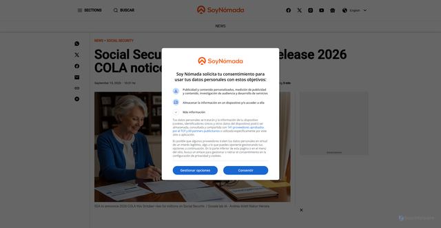 Security scan screenshot of https://www.soynomada.news/en/news/Social-Securitys-official-site-to-release-2026-COLA-notice-in-October-20250915-0001.html