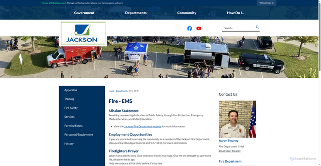 Security scan screenshot of https://villageofjacksonwi.gov/202/Fire---EMS