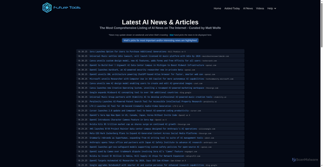 Security scan screenshot of https://www.futuretools.io/news