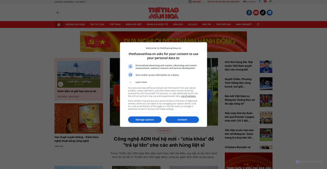 Security scan screenshot of https://thethaovanhoa.vn