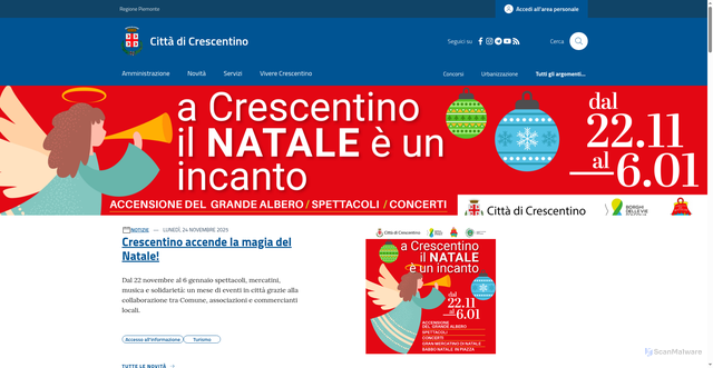 Security scan screenshot of https://www.comune.crescentino.vc.it/