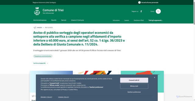 Security scan screenshot of https://comune.triei.nu.it/