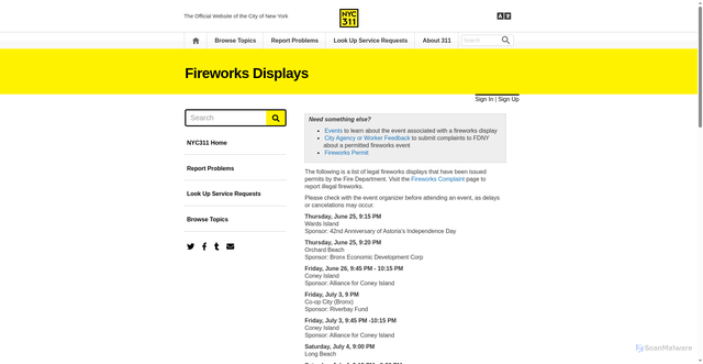 Security scan screenshot of https://on.nyc.gov/FireworksDisplays