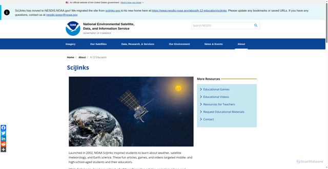Security scan screenshot of https://www.nesdis.noaa.gov/about/k-12-education/scijinks