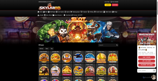 Security scan screenshot of https://skylar88apk.com/desktop/game/slot/vpower