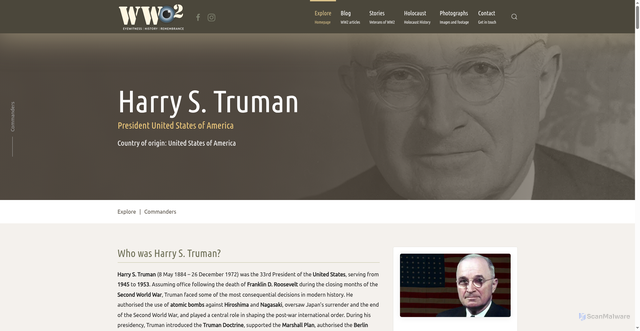 Security scan screenshot of https://www.normandy1944.info/home/commanders/life-and-death-of-harry-s-truman