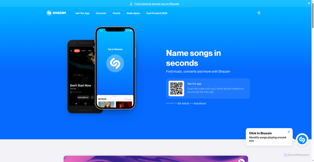 Security scan screenshot of https://events.shazam.apple.com