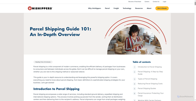 Security scan screenshot of https://www.unishippers.com/shipping-resources/parcel-resources/parcel-shipping-guide