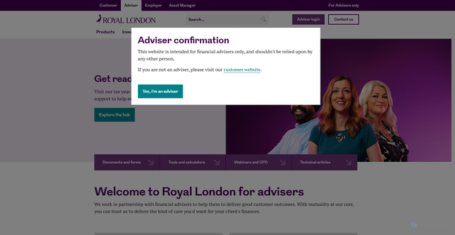 Security scan screenshot of https://adviser.royallondon.com
