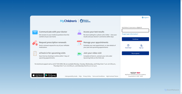 Security scan screenshot of https://mychart.et1351.epichosted.com
