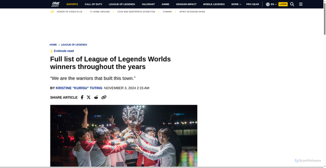 Security scan screenshot of https://www.oneesports.gg/league-of-legends/list-all-lol-worlds-winners/