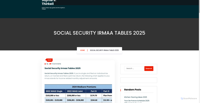 Security scan screenshot of https://sophiesthirkell.pages.dev/skiyf-social-security-irmaa-tables-2025-cgkij/