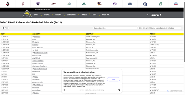 Security scan screenshot of https://asunsports.org/schedule.aspx?schedule=3139