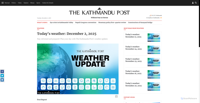 Security scan screenshot of https://kathmandupost.com/weather/2025/12/02/today-s-weather-december-2-2025