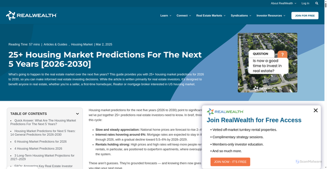 Security scan screenshot of https://realwealth.com/learn/housing-market-predictions/
