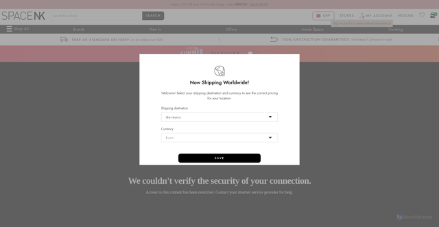 Security scan screenshot of https://www.spacenk.com