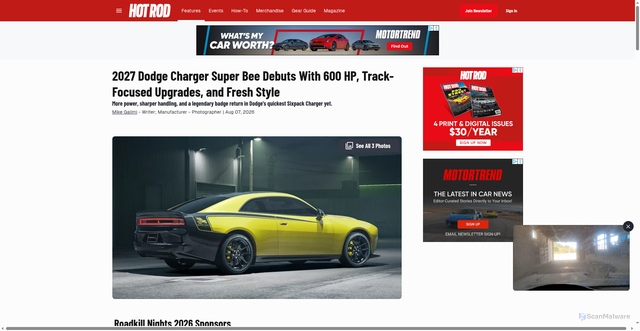 Security scan screenshot of https://www.hotrod.com/features/2027-dodge-charger-super-bee-roadkill-nights