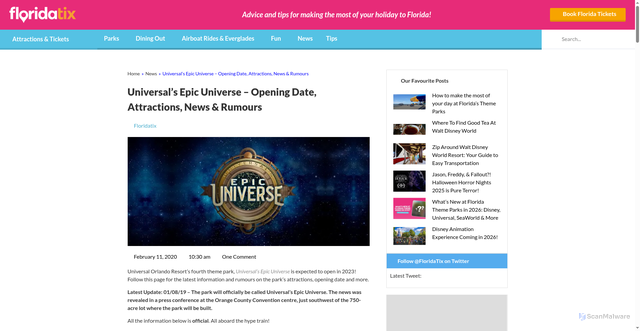 Security scan screenshot of https://www.floridatix.com/blog/universals-epic-universe/
